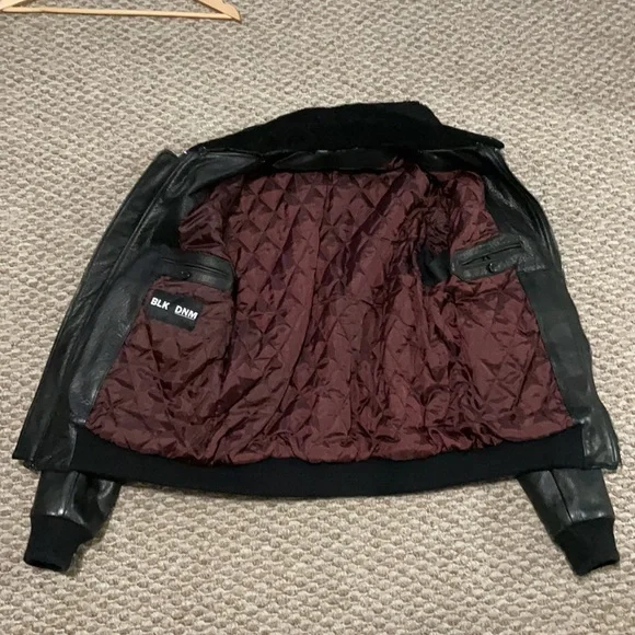BLK DNM Leather bomber jacket w/ shearling collar - Picture 3 of 6
